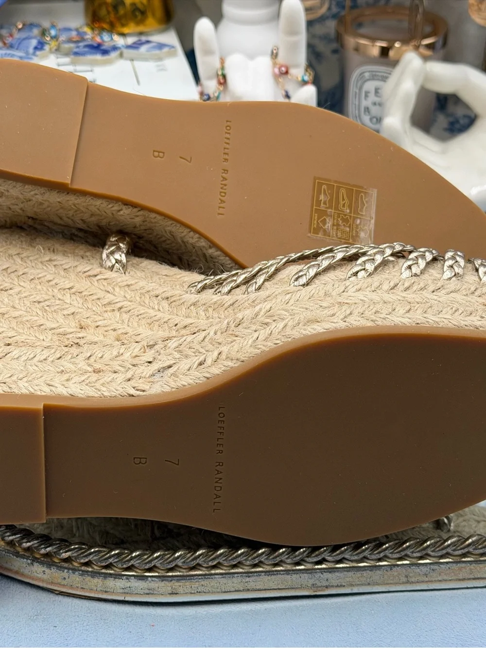 🆕 LOEFFLER RANDALL 🧿 NWOB Pamela Mignon Pale Gold Metallic Leather Wedge, Sz 7